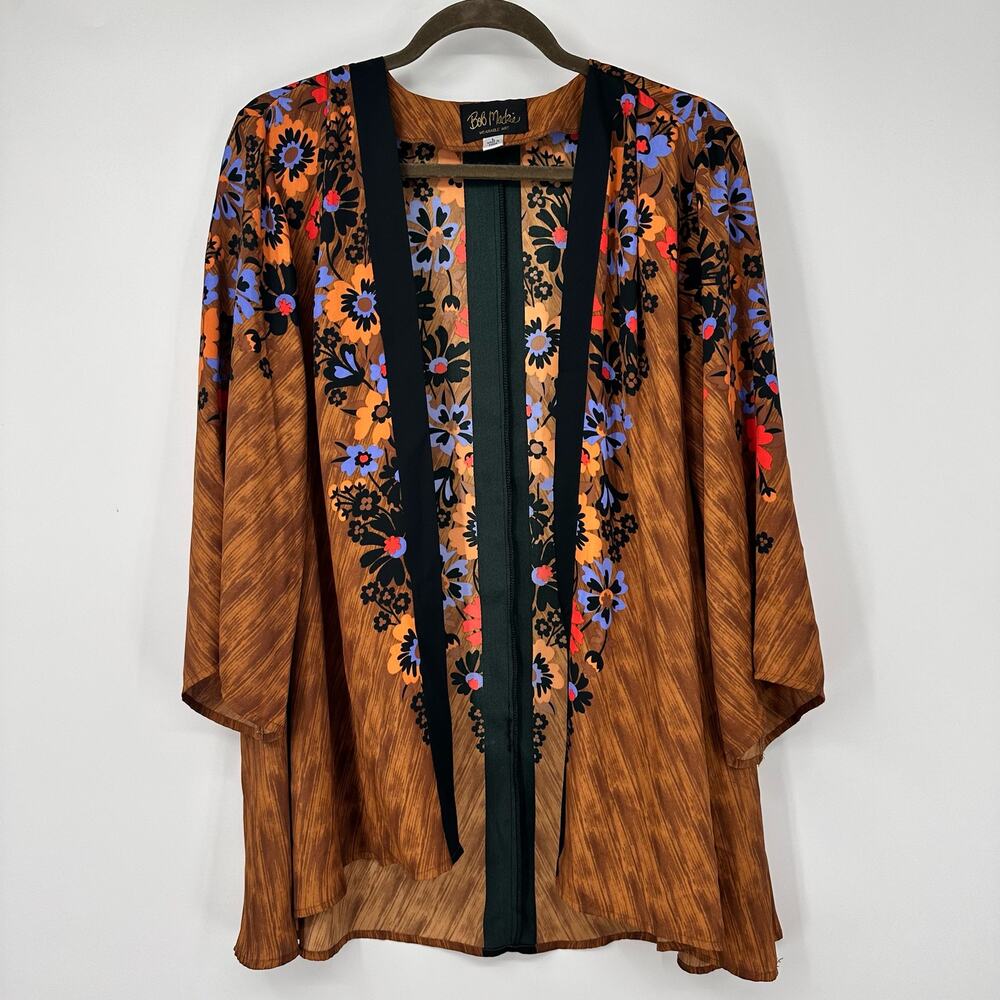 Bob Mackie Kimono Wearable Art Brown With Floral Pattern Size L